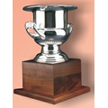 Silver Plated Italian Urn Trophy Cup Award w/ Wood Look Base (13")
